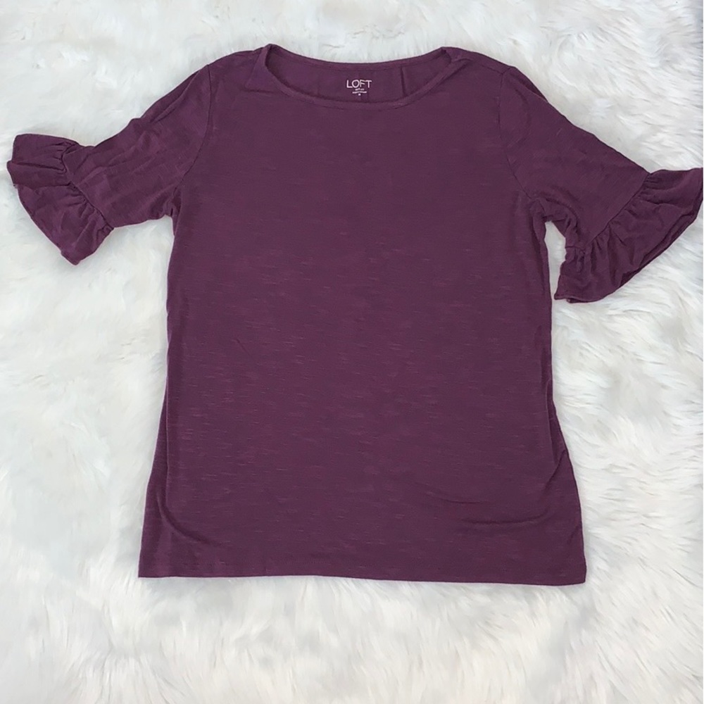 LOFT OUTLET PURPLE HALF BELL SLEEVE TOP MEDIUM